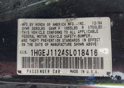 1995 Honda Civic Ex from USA, damaged, VIN 1HGEJ1124SL018416